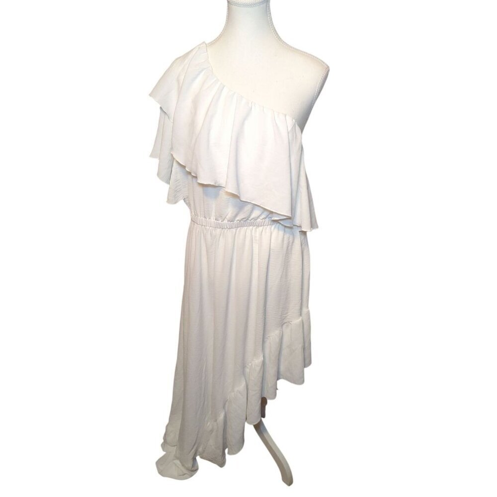 Zesica Women's Size XL One Sleeve High Low White Dress NWT Summer/ Beach Dress